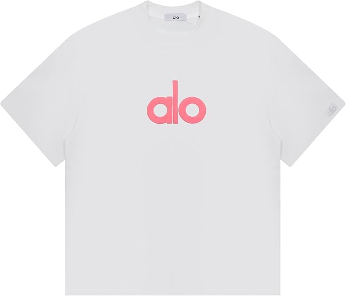 Amazon | [CAIPANFA] Alo ロゴTシャツ, 半袖, ホワイト, ピンク